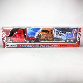 KiNSMART Kenworth T700 Container Truck, 1:68 Scale, Die Cast Metal Model, Red with Decals, Pullback Action
