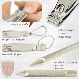 3 Swords Germany - brand quality 8 piece manicure pedicure grooming kit set for professional nail care with synthetic leather case black silver spots - Made in Germany