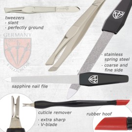 3 Swords Germany - brand quality 8 piece manicure pedicure grooming kit set for professional nail care with synthetic leather case black silver spots - Made in Germany