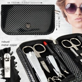 3 Swords Germany - brand quality 8 piece manicure pedicure grooming kit set for professional nail care with synthetic leather case black silver spots - Made in Germany