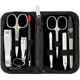 3 Swords Germany - brand quality 8 piece manicure pedicure grooming kit set for professional nail care with synthetic leather case ostrich black - Made in Germany
