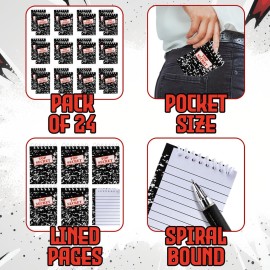 Bedwina Top Secret Mini Notebooks for Kids Party Favors - (Pack of 24) Spiral Small Notebook Pads for Murder Mystery Party Decor, Secret Agent Spy or Crime Detective Themed Parties, Goody Bag Notepads