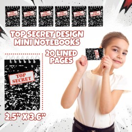 Bedwina Top Secret Mini Notebooks for Kids Party Favors - (Pack of 24) Spiral Small Notebook Pads for Murder Mystery Party Decor, Secret Agent Spy or Crime Detective Themed Parties, Goody Bag Notepads