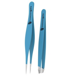 Tweezer Guru Eyebrow Tweezers for Women & Men - Set of 2, Professional, Stainless Steel, Slant and Pointed Tweezers for Ingrown Hair, Splinters and Blackhead Removal (Teal)