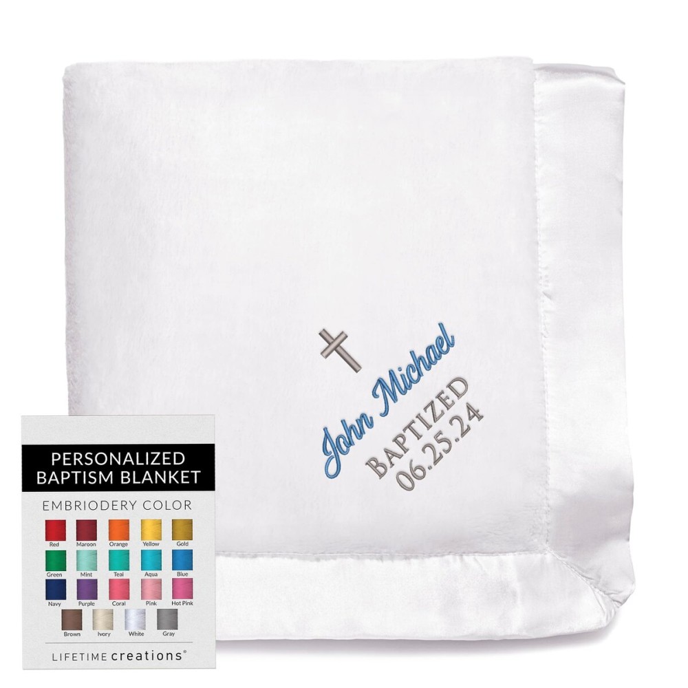 Lifetime Creations Personalized Baby Baptism Blanket: Custom Embroidered White Christening Blanket, Baptism Gifts for Boys & Girls, Baby Dedication Gifts, Bautizo Regalo