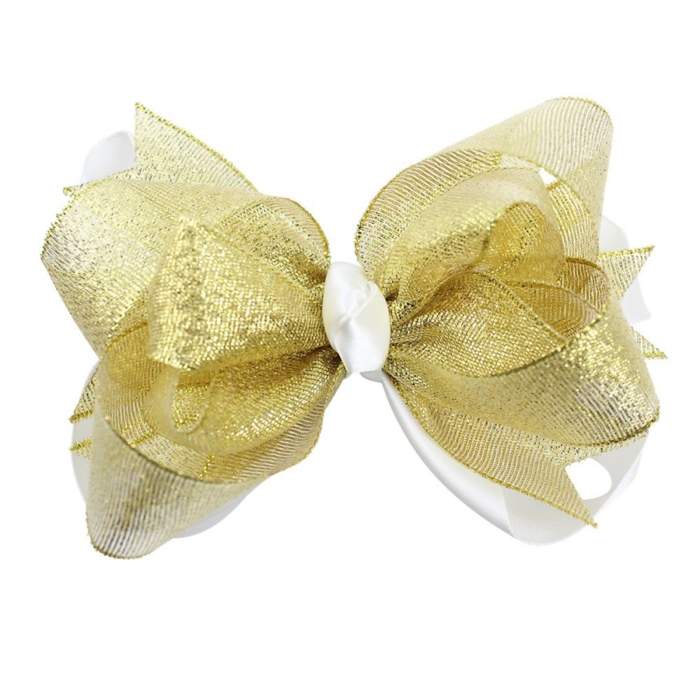 juDanzy Large Gold and Cream Shimmer Hair Clip Bow for Girls juDanzy Large Gold and Cream Shimmer Hair Clip Bow for Girls