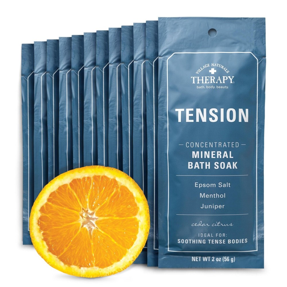 Village Naturals Therapy Tension Concentrated Mineral Bath Soak, Cedar Citrus Scent, 2 Oz, Pack of 12 Village Naturals Therapy Tension Concentrated Mineral Bath Soak, Cedar Citrus Scent, 2 Oz, Pack of 12