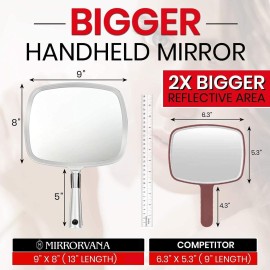 MIRRORVANA Professional Large Hand Mirror with Ergonomic Handle for Men & Women - Premium Handheld Haircut Mirrors for Barber and Salon - 9 x 13 (Elegant Silver Luxe Edition)