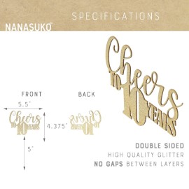 NANASUKO 10th Anniversary Cake Topper - Cheers to 10 years - Double Sided Gold Glitter, Premium quality Made in USA