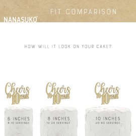 NANASUKO 10th Anniversary Cake Topper - Cheers to 10 years - Double Sided Gold Glitter, Premium quality Made in USA