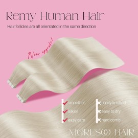Moresoo Blonde Tape in Hair Extensions Human Hair 20Pcs 50G Hair Extensions for Women Platinum Blonde Tape in Real Hair Extensions 16 Inch Fashion Extensions Human Hair Silky Straight Color 60 Moresoo Blonde Tape in Hair Extensions Human Hair 20Pcs 50G Hair Extensions for Women Platinum Blonde Tape in Real Hair Extensions 16 Inch Fashion Extensions Human Hair Silky Straight Color 60