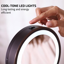 OVENTE 7\'\' Lighted Makeup Mirror with 1X/7X Magnification, Cordless Tabletop Mount Vanity Mirror with 360 Swivel Design & Double Sided Glow Cosmetic White LED Ring Light, Antique Bronze MCT70ABZ1X7X