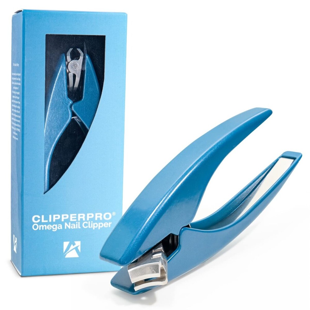 ClipperPro Omega Fingernail Clipper - Ergonomic Large Nail Clippers for Women & Men | Heavy-Duty Nail Cutters | Fingernail Clippers with 180 Swivel Head (Ice Blue Edition)