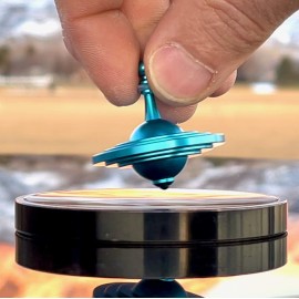 Plexity Labs UFO Tops Cussac - Metal Spinning Fidget Toy Top - Inspired by The Documented 1967 UFO Sighting in Cussac, France (Sulfur Blue)