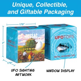 Plexity Labs UFO Tops Cussac - Metal Spinning Fidget Toy Top - Inspired by The Documented 1967 UFO Sighting in Cussac, France (Sulfur Blue)
