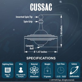 Plexity Labs UFO Tops - Cussac - Metal Spinning Fidget Toy Top - Inspired by The Documented 1967 UFO Sighting in Cussac, France (Cosmic Silver)