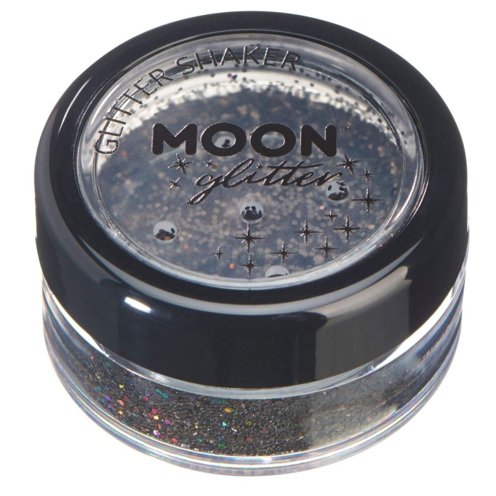 Moon Glitter Holographic Glitter Shakers 100% Cosmetic Glitter for Face, Body, Nails, Hair and Lips - 0.17oz - Black