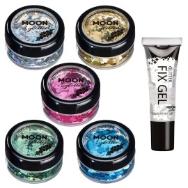 Holographic Chunky Glitter by Moon Glitter - 100% Cosmetic Glitter for Face, Body, Nails, Hair and Lips - 0.10oz - Set of 5 colours
