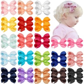 JOYOYO 40PCS 3Inch Hair Bows for Girls Grosgrain Ribbon Bow Toddler Hair Accessories with Alligator Clips in 20 Color Pairs for Baby Girls Kids Toddlers Teens