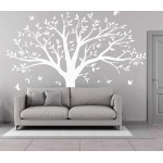 Giant Family Tree Wall Decals Photo Tree Wall Decals with Birds Wall Stickers for Living Room Nursery Bedroom Decoration (White)