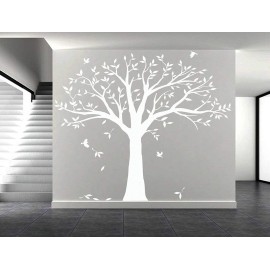 Giant Family Tree Wall Decals Photo Tree Wall Decals with Birds Wall Stickers for Living Room Nursery Bedroom Decoration (White)