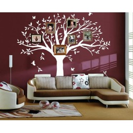 Giant Family Tree Wall Decals Photo Tree Wall Decals with Birds Wall Stickers for Living Room Nursery Bedroom Decoration (White)