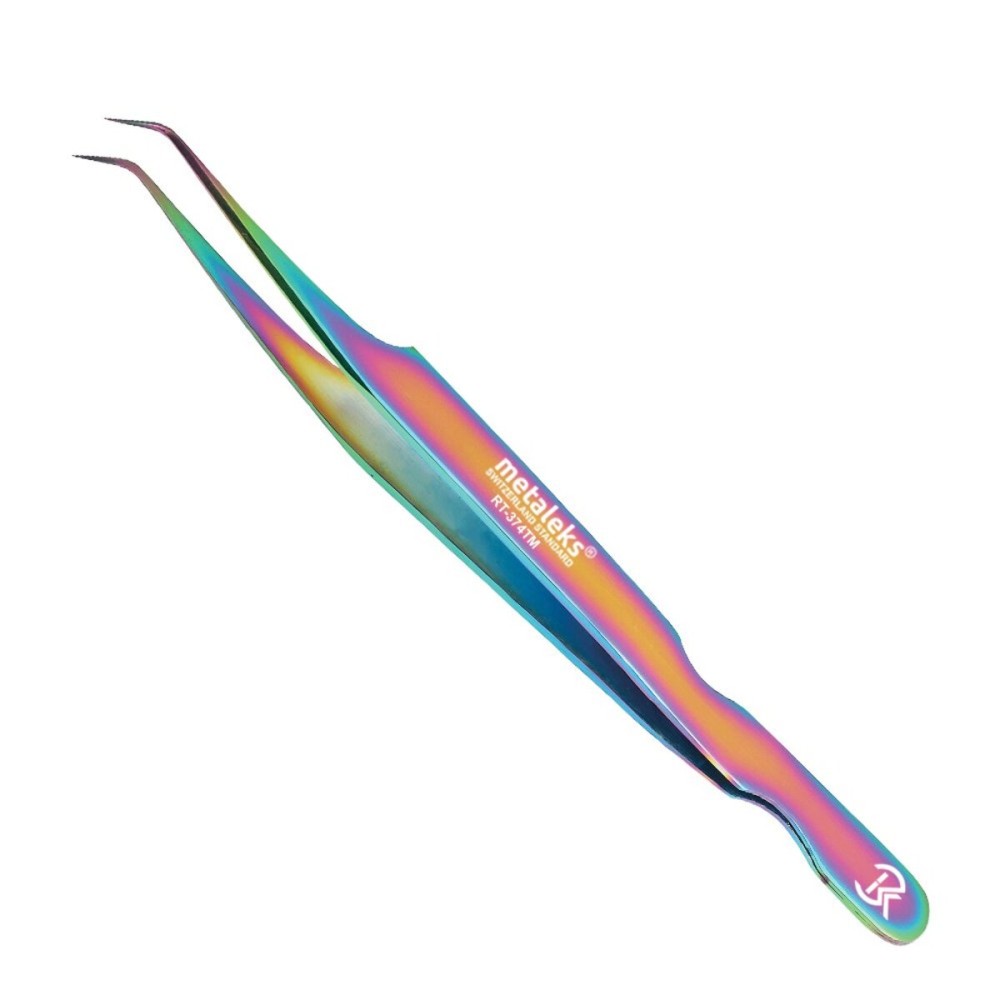 Professional Lash Tweezers for Eyelash Extension In Multi-Titanium Coating Hand Crafted Japanese Stainless Steel Precision Tweezers (90 Angular Tip.)