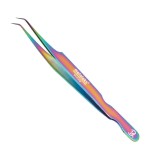 Professional Lash Tweezers for Eyelash Extension In Multi-Titanium Coating Hand Crafted Japanese Stainless Steel Precision Tweezers (90 Angular Tip.)