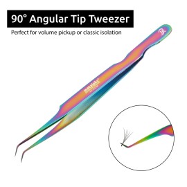 Professional Lash Tweezers for Eyelash Extension In Multi-Titanium Coating Hand Crafted Japanese Stainless Steel Precision Tweezers (90 Angular Tip.)