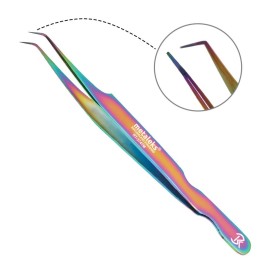 Professional Lash Tweezers for Eyelash Extension In Multi-Titanium Coating Hand Crafted Japanese Stainless Steel Precision Tweezers (90 Angular Tip.)