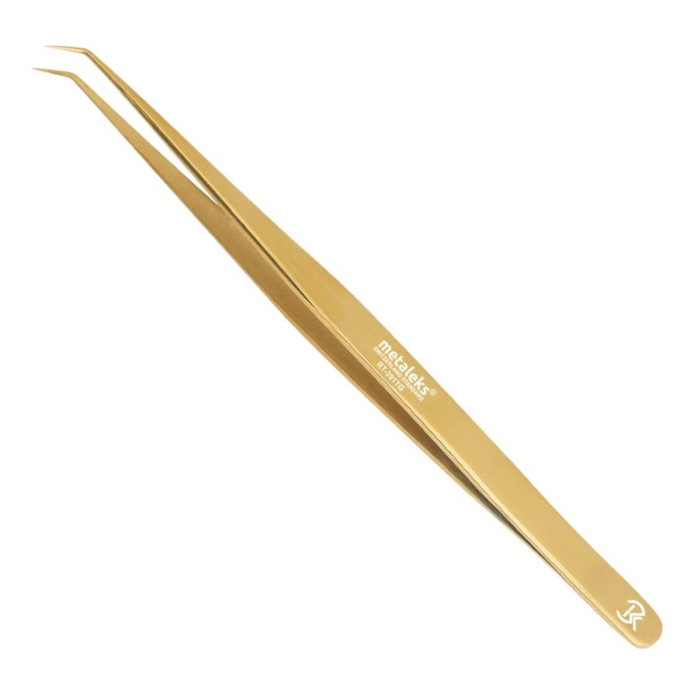 14cm Metaleks Lash Tweezers Japanese Steel Lash Extension Tweezers 45 Degree Angular Tip. (Golden Titanium Coated.) 14cm Metaleks Lash Tweezers Japanese Steel Lash Extension Tweezers 45 Degree Angular Tip. (Golden Titanium Coated.)