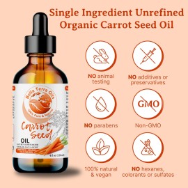 Bella Terra Oils - Organic Carrot Seed Oil 8 oz - Unveiling Organic Carrot\'s Enzymes & Nutritional Benefits, A Cold-Pressed Delight for a Natural Skin Glow