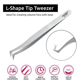 Metaleks Eyelash Extension Tweezers Soft In Use Light In Weight Matt Finish Stainless Steel L-Shape Tip for 2D - 5D - Sterilizable Metaleks Eyelash Extension Tweezers Soft In Use Light In Weight Matt Finish Stainless Steel L-Shape Tip for 2D - 5D - Sterilizable