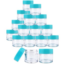 Beauticom 7 Gram / 7 ML (Quantity: 24 Pieces) Thick Wall Round Leak Proof Clear Acrylic Jars with Teal Lids for Beauty, Cream, Cosmetics, Salves, Scrubs