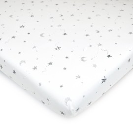 TL Care 100% Natural Cotton Fitted Mini Crib Sheet 38 x 24 - Soft & Breathable Small Nesting Portable Crib Sheet, Fits Pack N Play Mattresses, Stars and Moons, for Boys & Girls