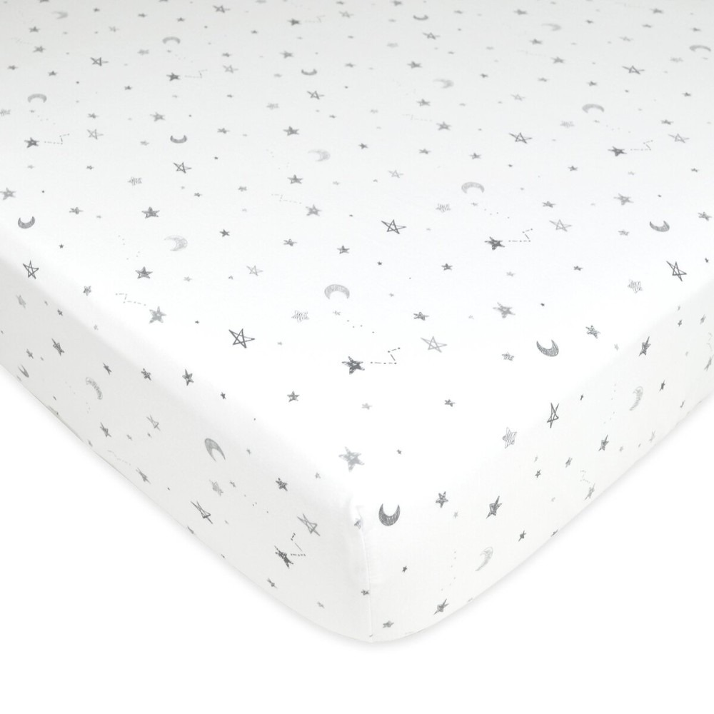 TL Care Fitted Crib Sheet 28 x 52, Soft Breathable Neutral 100% Cotton Jersey Sheet, Stars and Moons, for Boys and Girls, Fits Crib and Toddler Bed mattresses