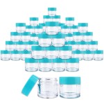 Beauticom 7 Gram / 7 ML (Quantity: 60 Pieces) Thick Wall Round Leak Proof Clear Acrylic Jars with Teal Lids for Beauty, Cream, Cosmetics, Salves, Scrubs
