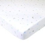 TL Care 100% Natural Cotton Fitted Mini Crib Sheet 38 x 24 - Soft & Breathable Small Nesting Portable Crib Sheet, Fits Pack N Play Mattresses, Blue Stars and Moons, for Boys & Girls