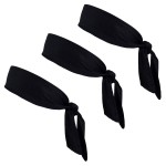 Kenz Laurenz Tie Back Headbands Moisture Wicking Athletic Sports Head Band You Pick Colors (3 Pack Black)