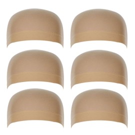 OMORFIEER 6 Pack Nylon Stocking Wig Caps for Women and Men Elastic Stretchy Neutral Nude Beige