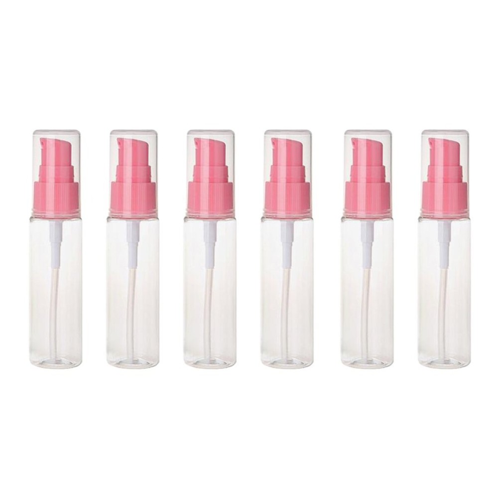 6PCS 30ml/1oz Empty Plastic Pump Vial Packing Bottles with Transparent Cap-Face Cream Jar Pot Makeup Travel Cosmetic Storage Container Holder for Lotion Bath Shower Dispenser (Transparent+Pink)