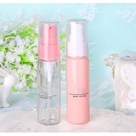 6PCS 30ml/1oz Empty Plastic Pump Vial Packing Bottles with Transparent Cap-Face Cream Jar Pot Makeup Travel Cosmetic Storage Container Holder for Lotion Bath Shower Dispenser (Transparent+Pink)