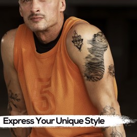 Kotbs 6 Sheets Animal Temporary Tattoos, Black Strong Wolf Tiger Tattoo Stickers for Men Women Adults Waterproof Fake Tattoos