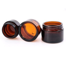 30ml 1 oz Amber Glass Jars Empty Refillable Make Up Cosmetic Storage Pot Travel Containers Bottles With White Inner Liners and Black Lids Prefect for Cosmetics and Face Cream Lip Balm Lotion 3PCS