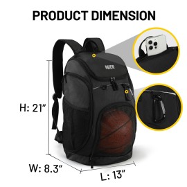 MIER Gym Backpack 40L Basketball Backpack with Ball Compartment & Shoes Storage Multi-Functional Sports Soccer Bag Large Equipment Back Pack Volleyball Backpacks for Men Women, Pure Black