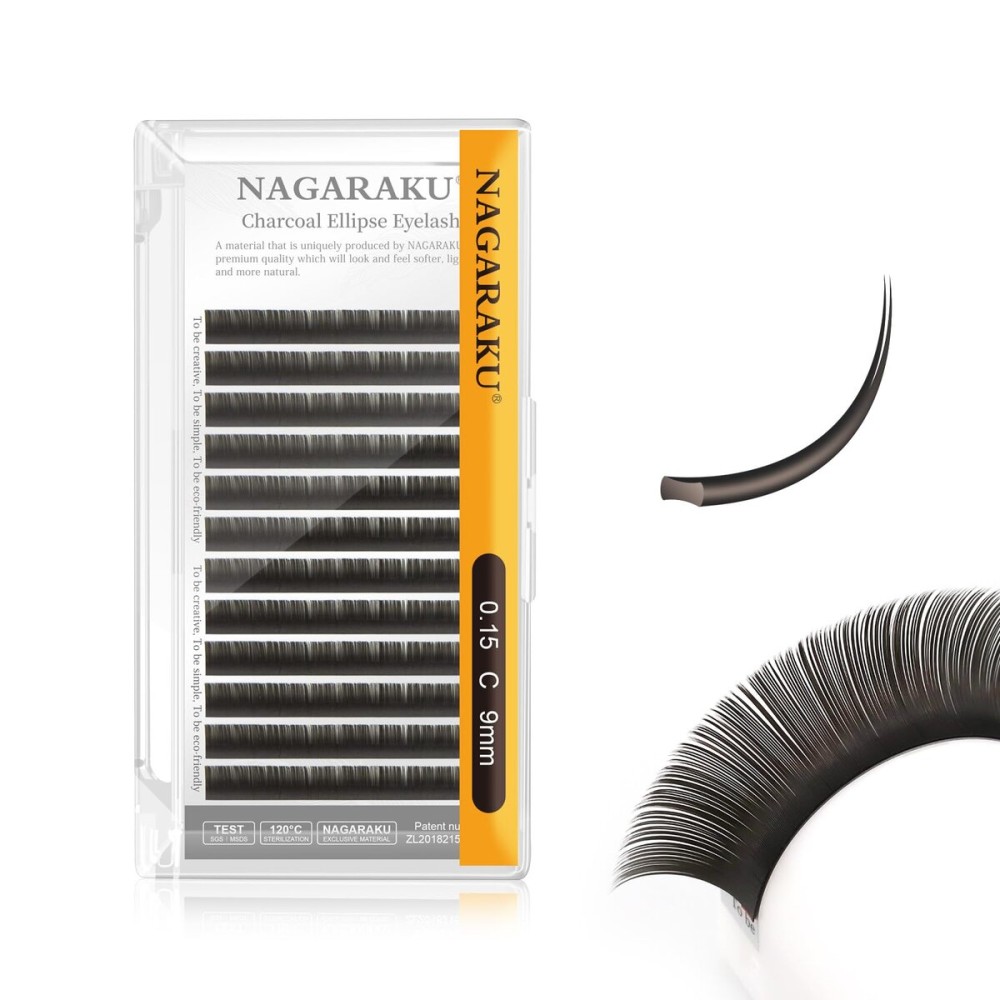 NAGARAKU Double Tips Flat Ellipse Eyelash Extensions Supplies 0.15 C curl 9mm Natural Charcoal Color Faux Mink Super Soft Split Tips Lash Individual Lashes NAGARAKU Double Tips Flat Ellipse Eyelash Extensions Supplies 0.15 C curl 9mm Natural Charcoal Color Faux Mink Super Soft Split Tips Lash Individual Lashes