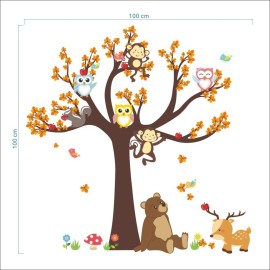 Creative Cartoon Family Owls On The Brown Tree Wall Decals Removable Wall Stickers DIY Wall Art Decor 3D Murals Animals Wallpaper for Nursery School Kids Baby Bedroom Bathroom Decoration