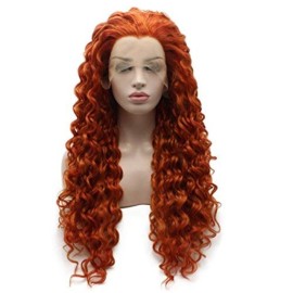 Iwonawig Long Curly Reddish Blonde Heat Friendly Wig Natural Looking Synthetic Lace Front Wig