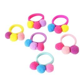 LOVEF 6 Pcs furball pompom Ball Elastic Hair Band gum Ponytail Holder Girls Hair Clip Headband Hair Accessories Gift