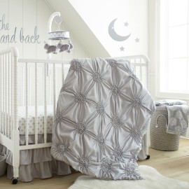 Levtex Baby - Willow Plush Blanket - White Medallions on Grey Plush - White and Grey - Nursery Accessories - Blanket Size: 30 x 40 in.